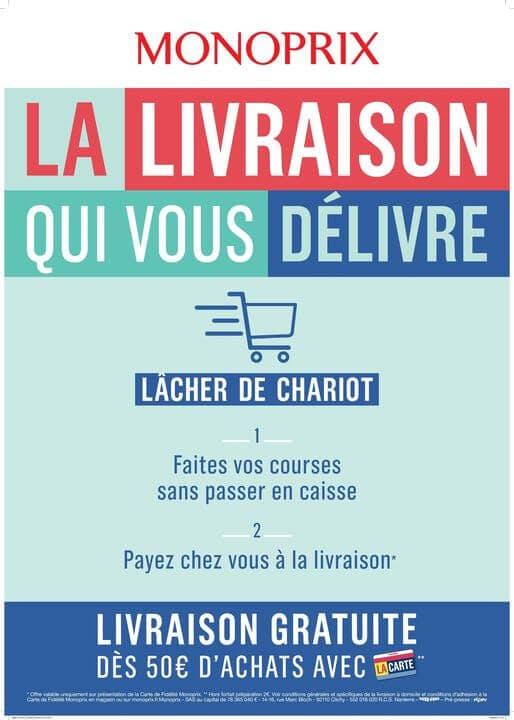 Publicité Monoprix sur leur offre de livraison en lâcher de chariot